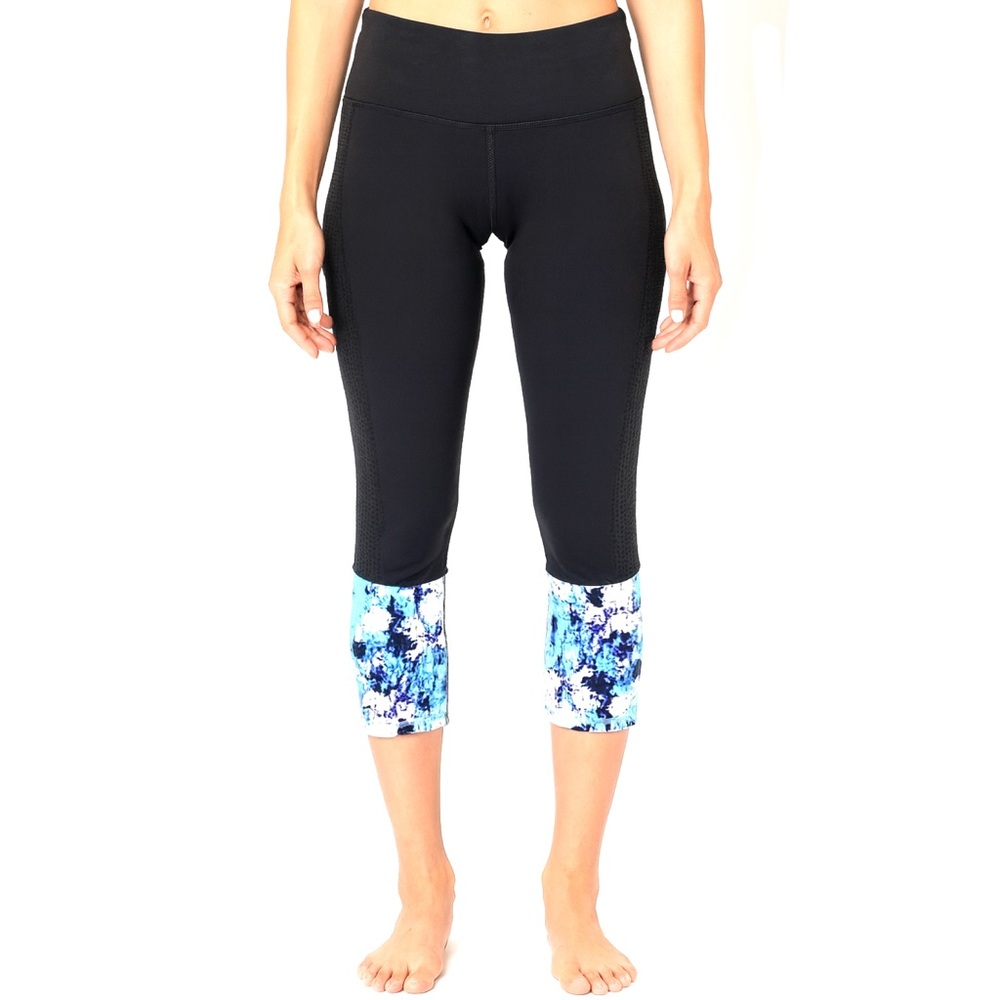 Threads 4 Thought Cheyenne Cropped Leggings XS Black Blue Mesh Tie Dye